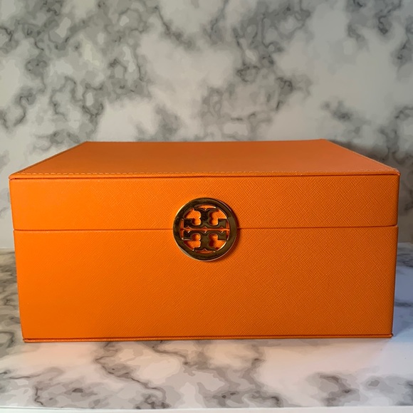 Tory Burch Orange & Gold Leather Storage Box - Picture 2 of 13